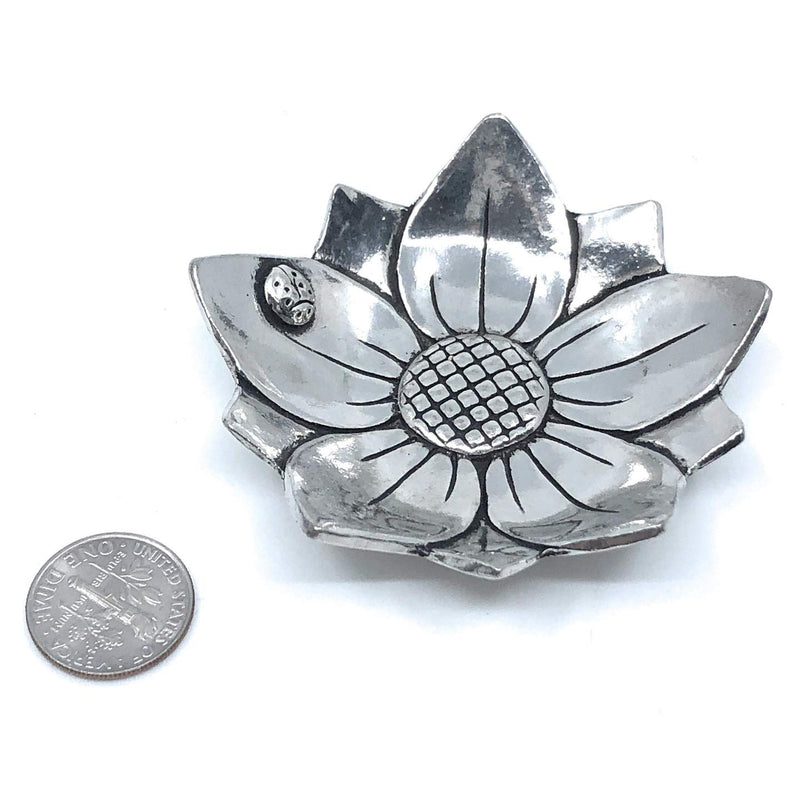 [Australia] - Sunflower with Ladybug Fine Pewter Ring Bowl Trinket Dish Tray 