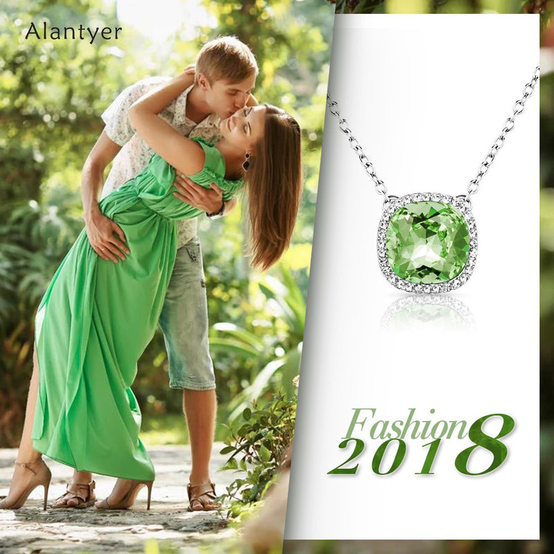 [Australia] - Alantyer Birthstone Necklace Square Pendant Anniversary Jewelry Gifts for Women and Girls Crystal Comes from Swarovski H: August Birthstone-Peridot 