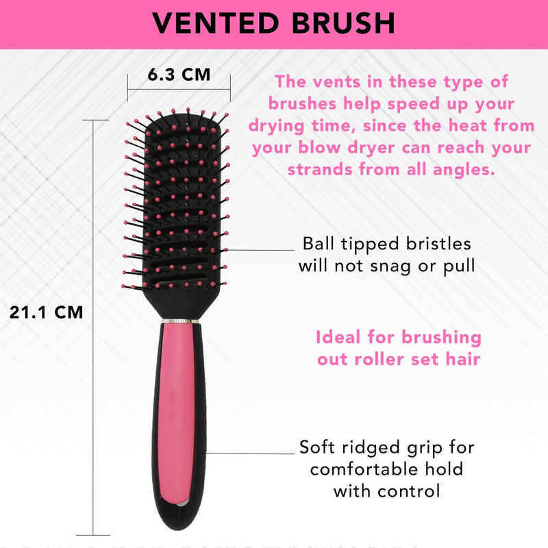 [Australia] - 5pk Hair Brush Set | Includes a Paddle Brush, Cushion Brush, Zig Zag Brush, Round Brush and Vented Brush | Silky Smooth Pink Hair Brushes | Includes SOL Notebook 