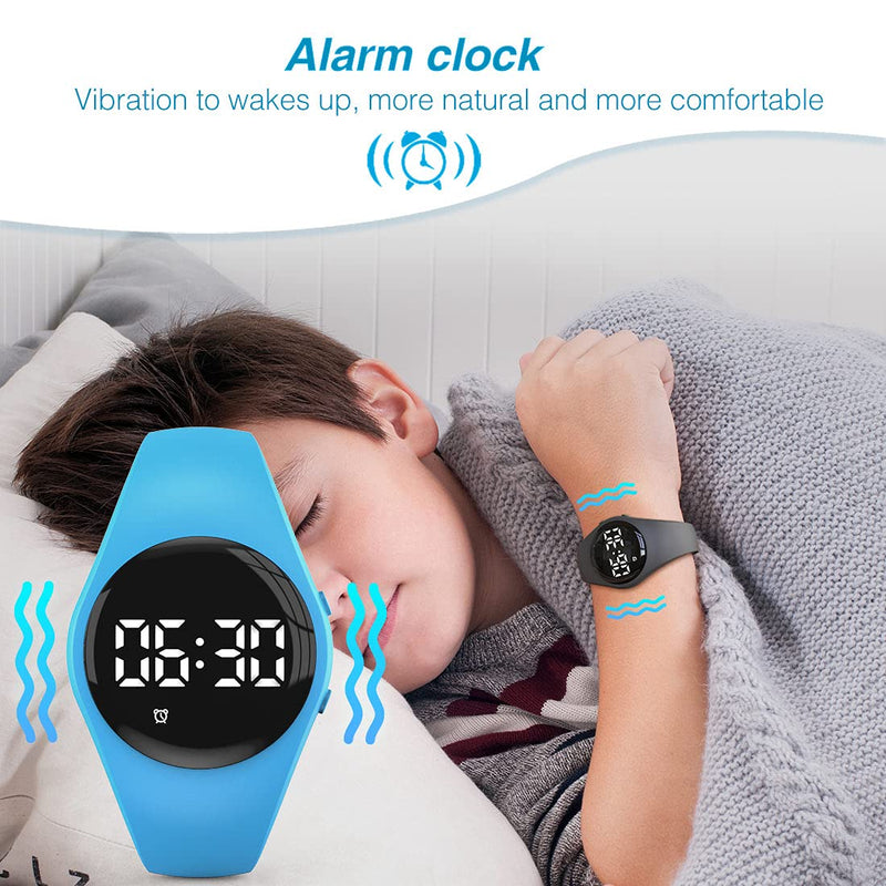 [Australia] - Led Digital Pedometer Watch , Digital Steps Tracker , Non-Bluetooth, Vibrating Alarm Clock, Stopwatch, Great Gift for Children Teens Girls Boys Women Blue 