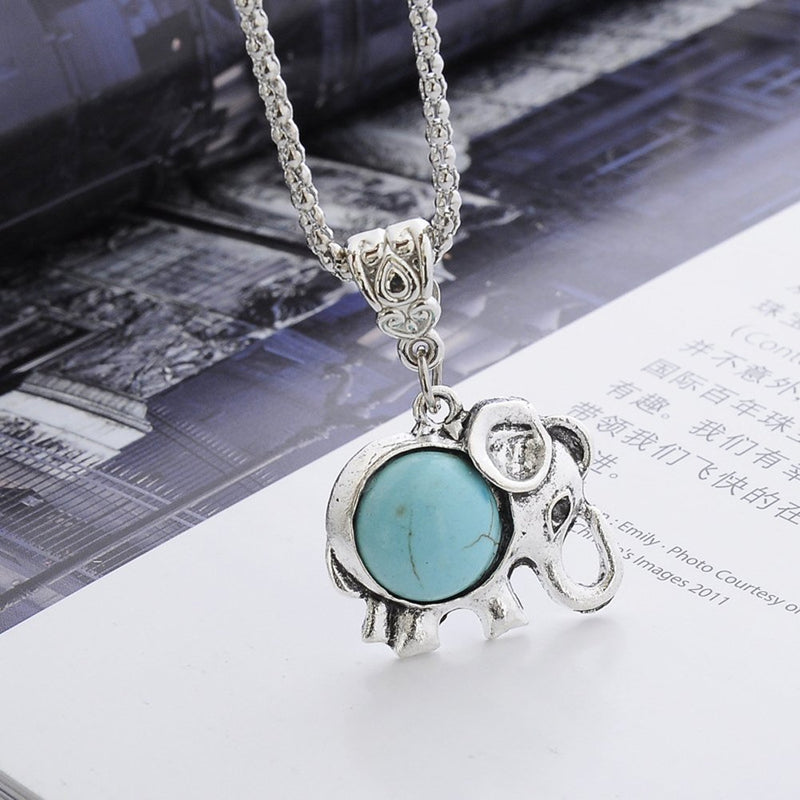 [Australia] - JewelleryClub Turquoise Jewelry Set Antique Silver Plated Elephant Necklace and Earrings Sets for Women 