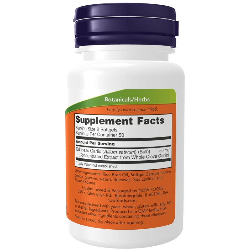 [Australia] - NOW Supplements, Odorless Garlic (Allium sativum), Concentrated Extract, 100 Softgels 