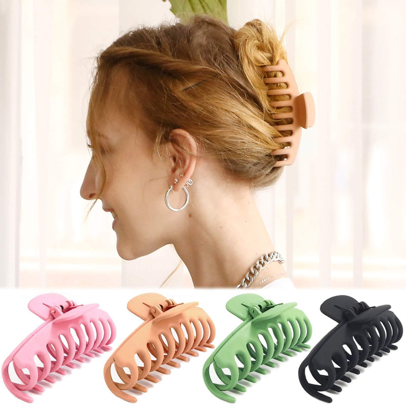 [Australia] - TOCESS Big Hair Claw Clips for Women Large Claw Clip for Thin Thick Curly Hair 90's Strong Hold 4.33 Inch Nonslip Matte Hair Clips (4 Pcs) Khaki, Black, Pink, Green 