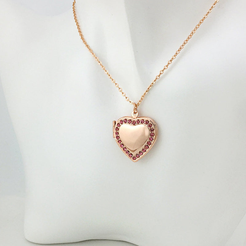 [Australia] - YOUFENG Love Heart Birthstones Locket Necklace Holds Pictures Paved Blue Red White CZ Rose Gold Living Memory Photo Lockets Rose gold Locket 