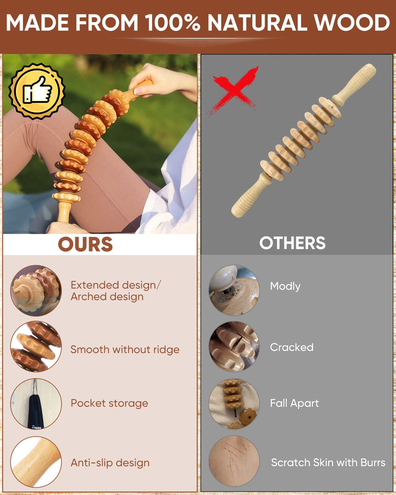 [Australia] - 2-in-1 Wooden Therapy Massage Tools Set Wood Maderoterapia Kit or Lymphatic Drainage Massage Roller Kits for Muscle Relaxation, Body Shaping, Gua Sha Massage, Anti Cellulite, Beech 