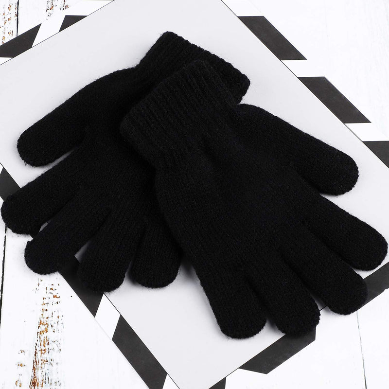 [Australia] - Cooraby 3 Pairs Kid's Winter Gloves Thick Cashmere Warm Knitted Gloves Children Cold Weather Gloves 6-12 Years Black 