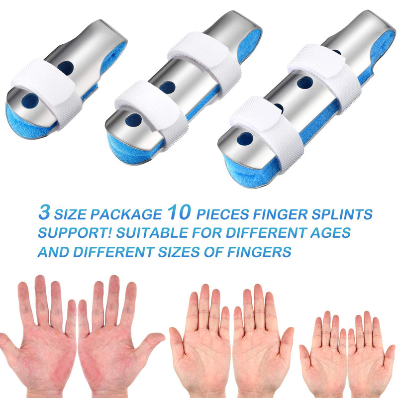 [Australia] - 10 Pieces Finger Splints Metal Padded Finger Support Finger Stabilizer with Soft Foam Interior and Loop Straps for Adults and Children, 3 Sizes (Blue) 10 Piece Assortment Blue 