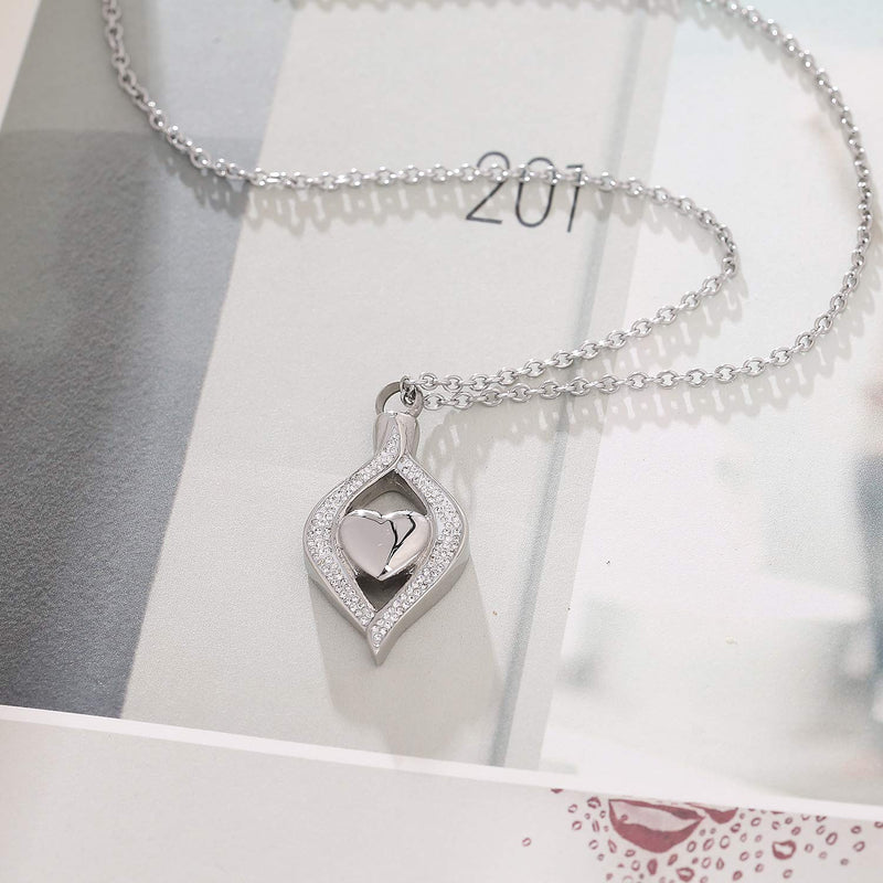 [Australia] - Crystal Teardrop Heart Cremation Urn Pendant Memorial Necklace Stainless Steel Ashes Holder Keepsake Jewelry 