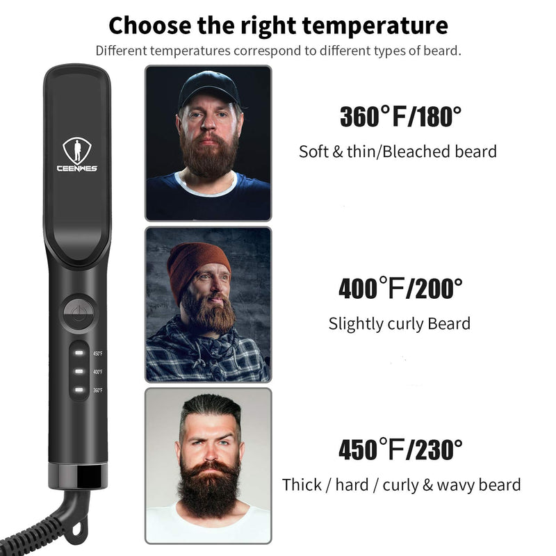 [Australia] - Ceenwes 3 in 1 Professional Beard Straightener with Beard Oil Beard Balm Portable Hair Straightener Brush Perfect Men gifts for Hair Styling Men’s Beard Straightening Comb Gift for Men & Women 