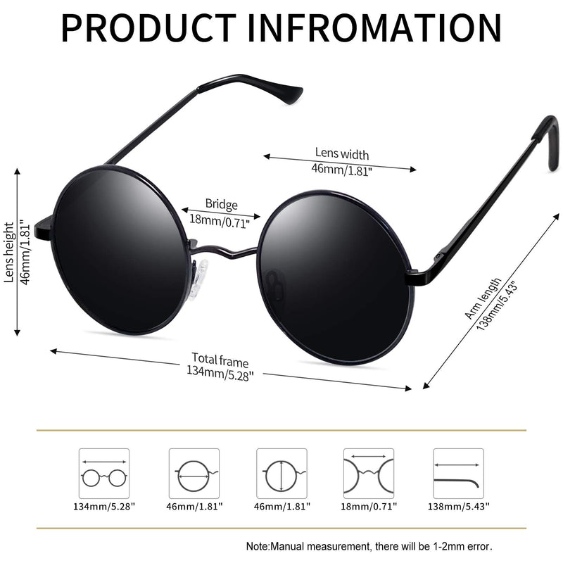 [Australia] - Joopin Polarized Lennon Round Sunglasses Women Men Circle Hippie Sun Glasses Black Multicolored 