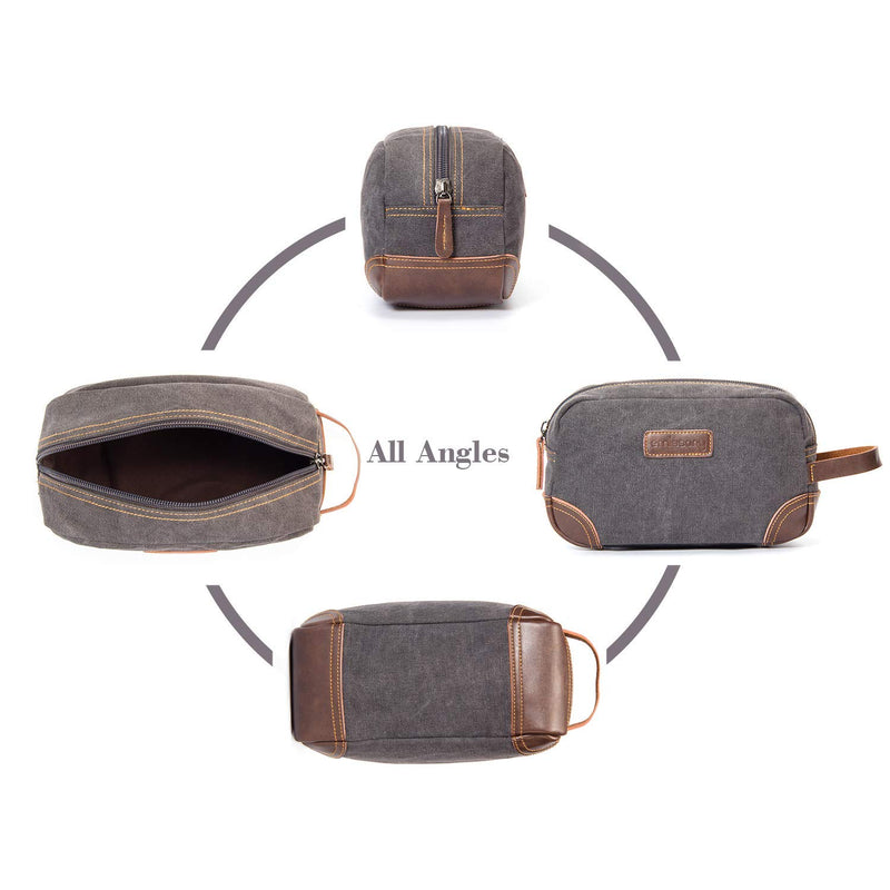 [Australia] - emissary Men's Toiletry Bag Leather and Canvas Travel Toiletry Bag Dopp Kit for Men Shaving Bag for Travel Accessories (Gray) Gray 