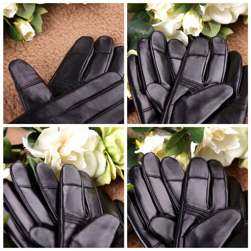 [Australia] - ELMA Winter Leather Gloves for Men - Mens Cashmere/Fleece Lined Glove for Motorcycle Driving Riding Black Brown 8 ( US Standard Size ) Black (Cashmere Lining ) 