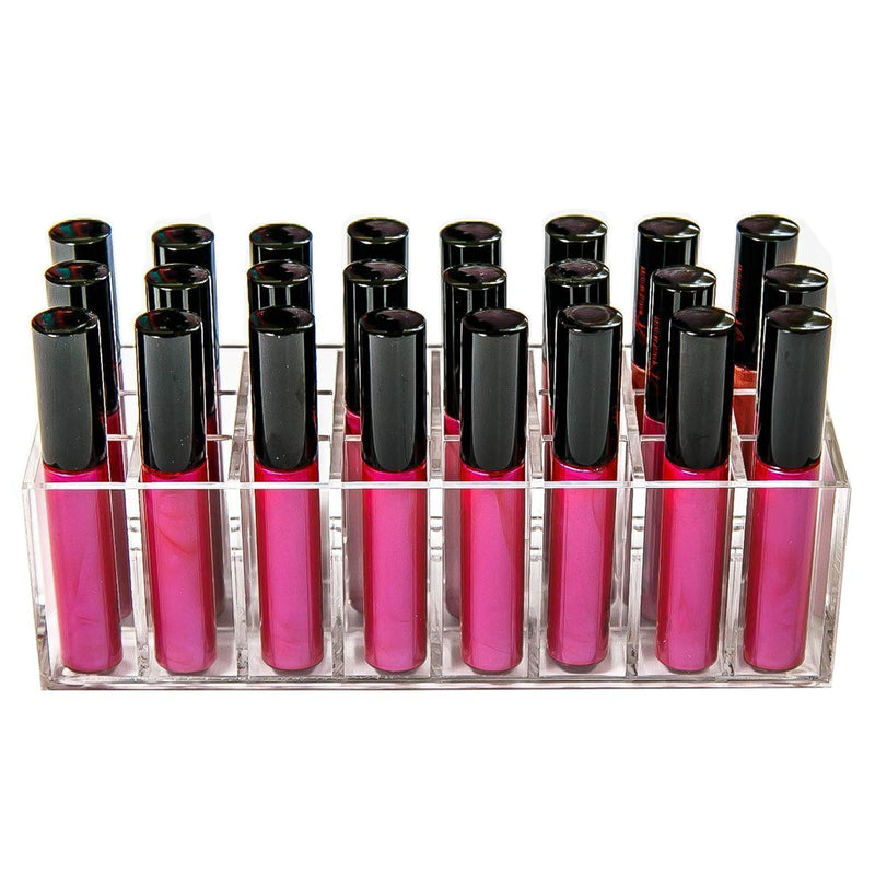 [Australia] - Acrylic Lip Gloss Holder Organizer, Lipstick Holder, 24 Slots Makeup Lip Gloss Lipstick Brushes Storage Display Case 