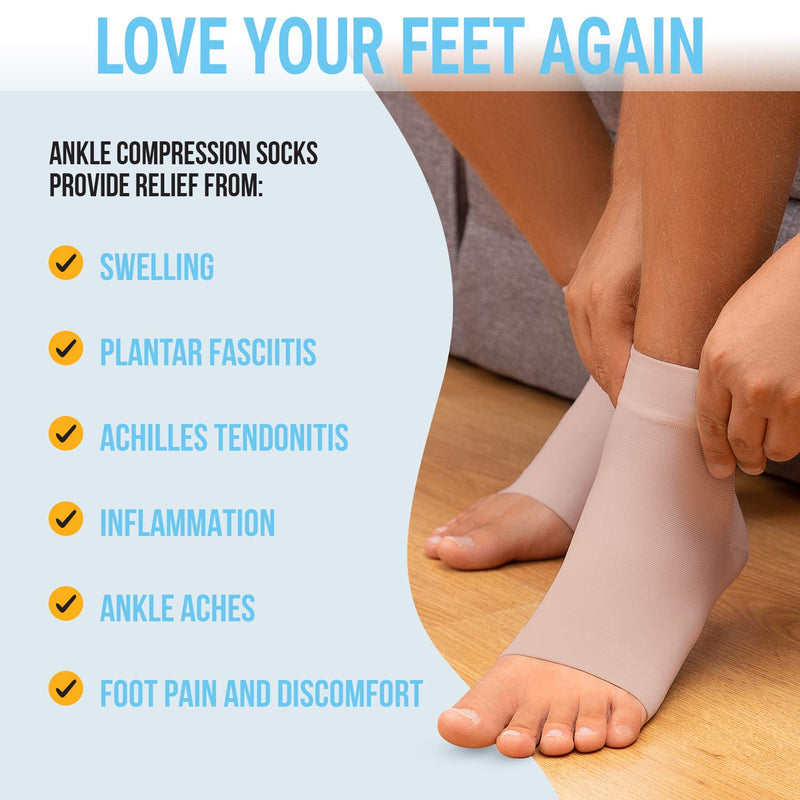 [Australia] - Ankle Compression Sleeve - 20-30mmhg Open Toe Сompression Socks for Swelling, Plantar Fasciitis, Sprain, Neuropathy - Nano Brace for Women and Men Beige Medium 