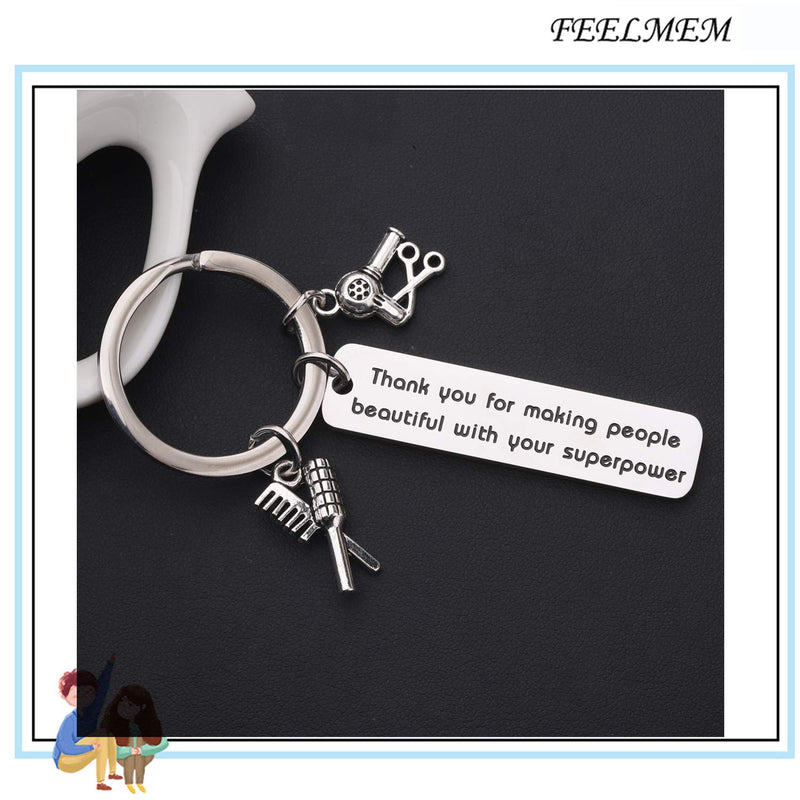 [Australia] - FEELMEM Hairdresser Gift Beautician Hairdresser Keychain Hair Stylist Gift Thank You for Making People Beautiful with Your Superpower Thank You Gift for Salon Owner Hair Stylist silver 