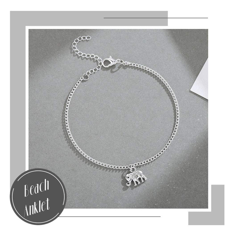 [Australia] - Earent Boho Anklets Silver Elephant Pendant Ankle Bracelets Chain Beach Foot Jewelry Adjustable for Women and Girls 