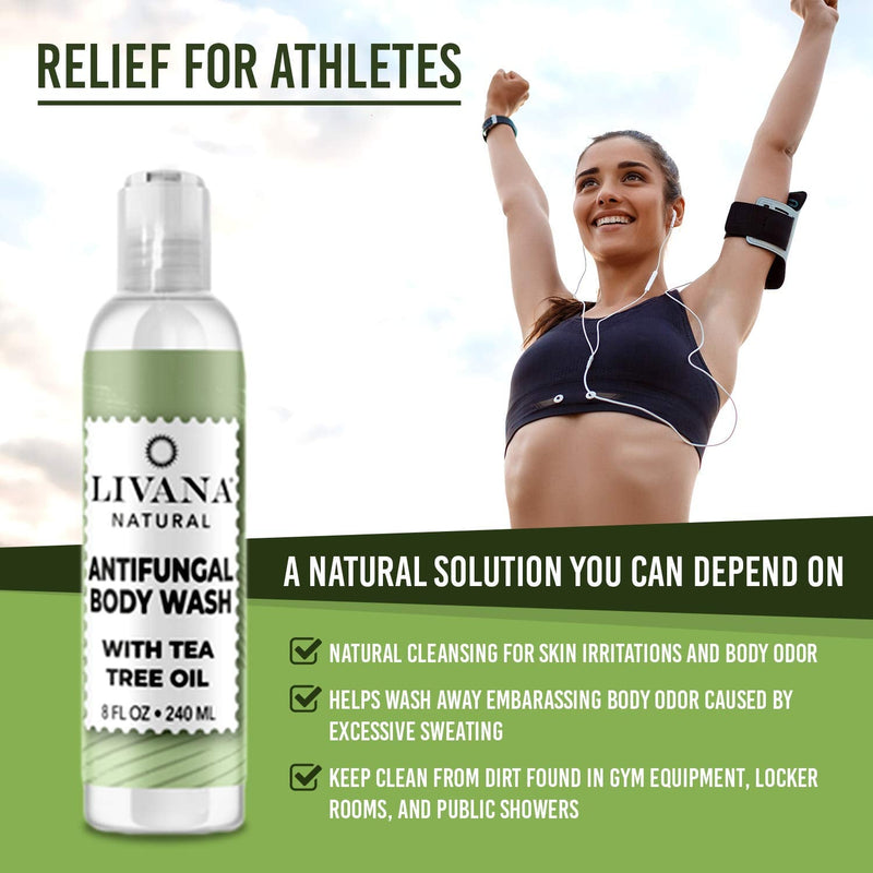 [Australia] - Antifungal Soap with Tea Tree Oil by Livana,8oz Treat & Wash Away Athletes Foot, Ringworm, Nail Fungus, Jock Itch, Body Odor & Acne. Antibacterial Defense for Bacteria Related Skin Irritations 