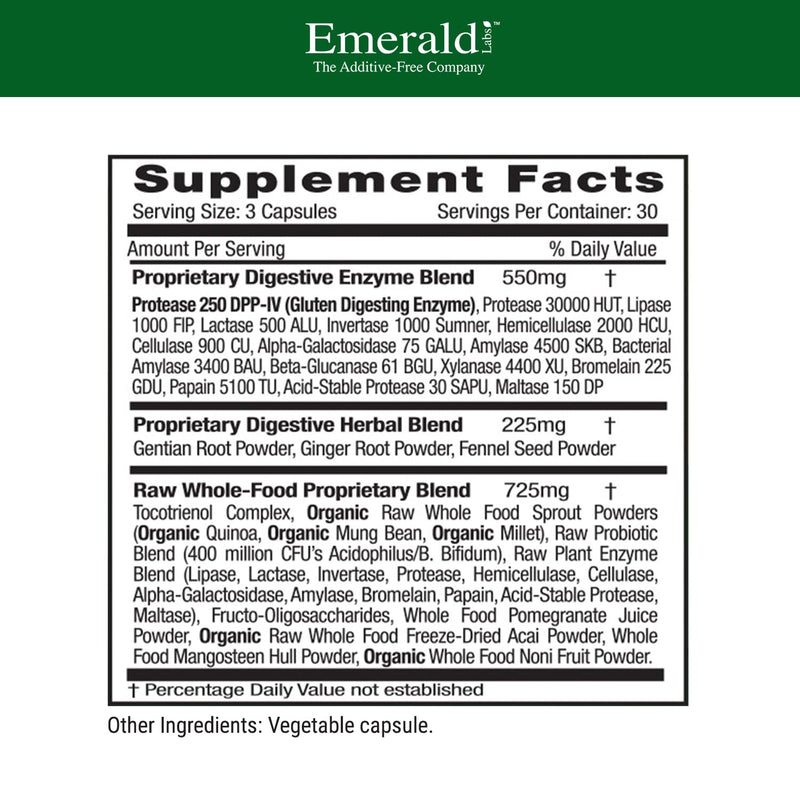 [Australia] - Emerald Labs Digestive Health - with Protease 250 DPP-IV, Probiotics and Full-Spectrum Digestive Enzymes - 90 Vegetable Capsules 