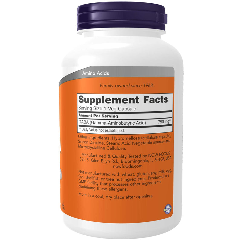 [Australia] - NOW Supplements, GABA (Gamma-Aminobutyric Acid) 750mg, Neurotransmitter Support*, 200 Veg Capsules 