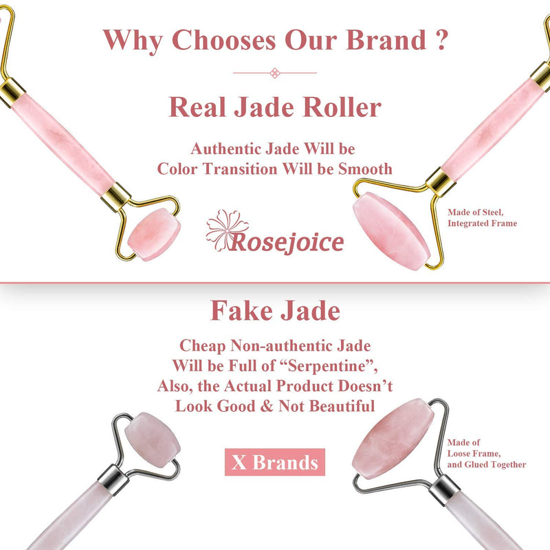 [Australia] - Rosejoice Pink Rose Quartz Jade Roller for Face-Natural Handmade-Crafted Facial Massager Skin Tool for Anti Aging Skincare 