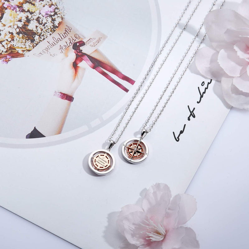 [Australia] - ASELFAD Friendship Compass Necklace for Women, Best Friend Friendship Gifts for Women, Graduation Gifts for Her, Birthday Gifts for Friends Female, Going Away Gifts A True Friendship is a Journey Without an end 