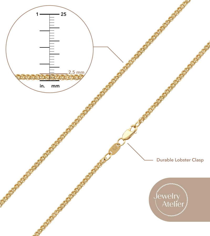 [Australia] - Jewelry Atelier Gold Chain Necklace Collection - 14K Solid Yellow Gold Filled Round Wheat/Palm Chain Necklaces for Women and Men with Different Sizes (2.5mm, or 3.2mm) 18.0 Inches 2.5mm width 