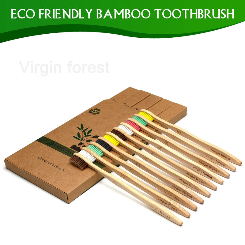 [Australia] - 10 Pcs Bamboo Toothbrush with Coloured Soft Bristles Eco Friendly Biodegradable Organic Natural Wood Toothbrush for Sensitive Gums 10 Multicolour 