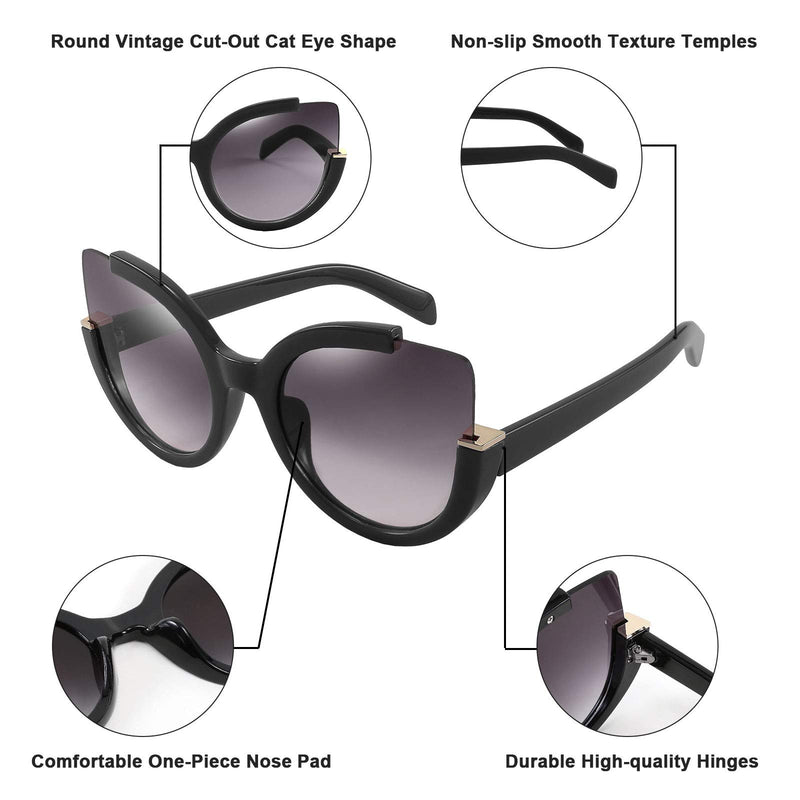 [Australia] - FEISEDY Fashion Oversized Round Square Vintage Cat Eye Sunglasses for Women B2737 Black 55 Millimeters 