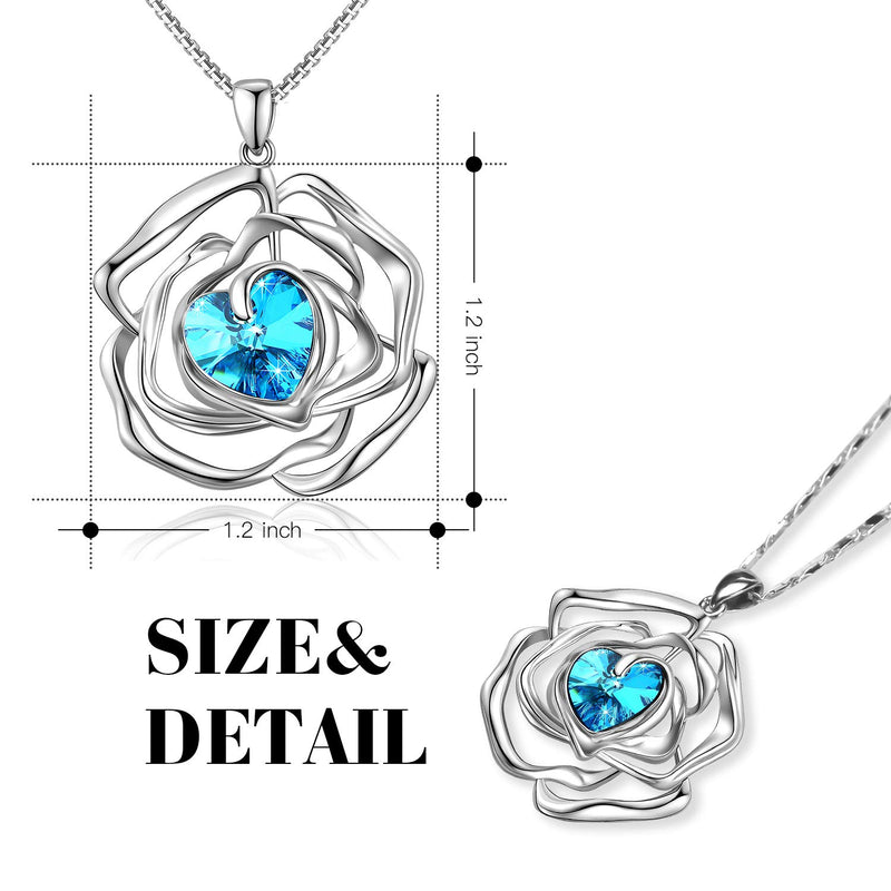 [Australia] - Menton Ezil "Rose Lover Swarovski Necklace 18K White Gold Flower Pendant Fashion Jewlery - Gift of Love Blue 