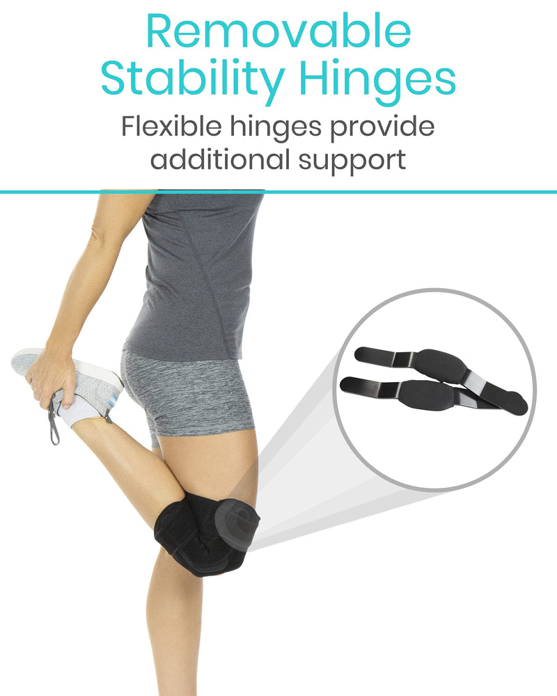 [Australia] - Vive Hinged Knee Brace - Open Patella Support Wrap for Women, Men - Compression for ACL, MCL, Torn Meniscus Ligament and Tendonitis - for Running, Athletic Tear and Arthritis Joint - Adjustable Strap Single Black 