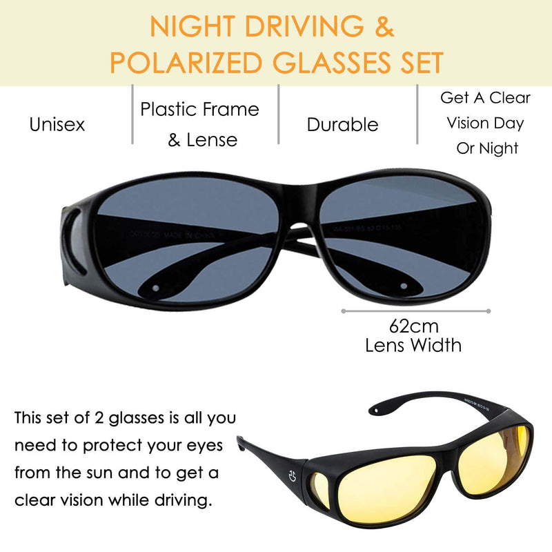 [Australia] - Fit Over HD Day / Night Driving Glasses Wraparound Sunglasses for Men, Women - Anti Glare Polarized Wraparounds Night Vision / Sunglasses 