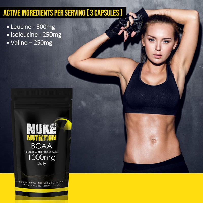 [Australia] - Nuke Nutrition BCAA Capsules | 60 Capsules 1000mg | Advanced Essential Amino Acids Supplement to Build Lean Muscle | Boost Recovery, Muscle Building & Growth | Leucine, Isoleucine & Valine | Vegan 60 Count (Pack of 1) 