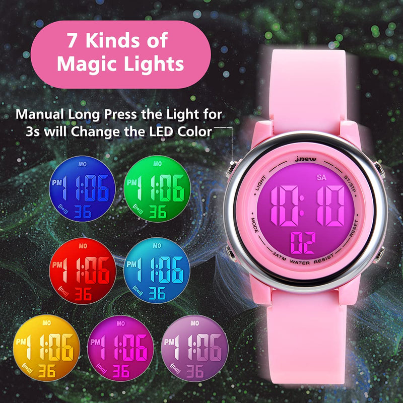 [Australia] - Kids Watches Girl Watches Ages 3-12 Sports Waterproof 3D Cute Cartoon Digital 7 Color Lights Wrist Watch for Kids Pink 