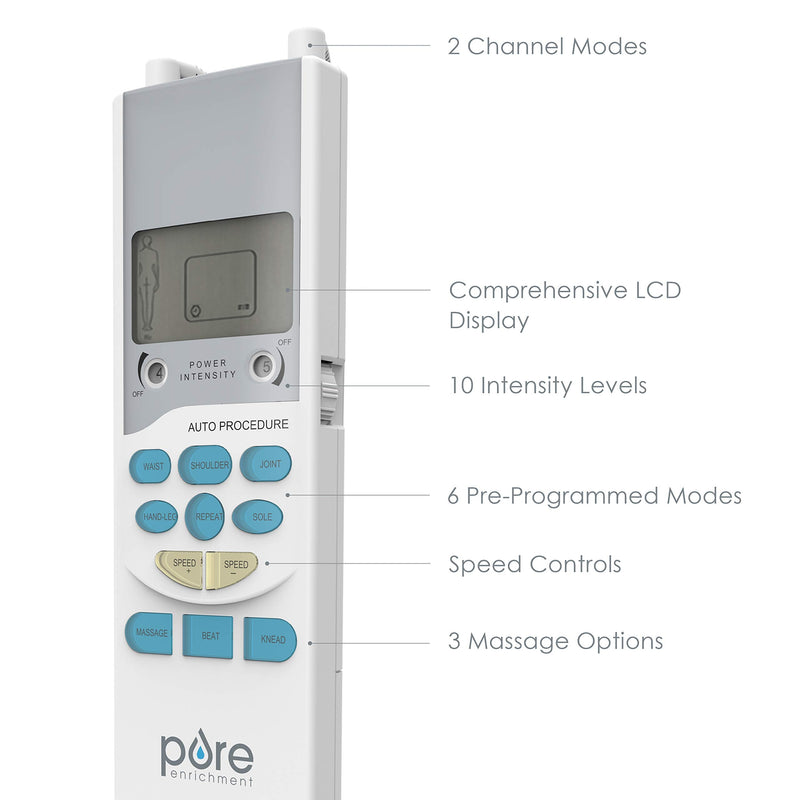 [Australia] - Pure Enrichment PurePulse TENS Electronic Pulse Stimulator Featuring Comprehensive LCD Screen, 6 Programs, 3 Massage Settings, and 2 Channels - Includes 4 AAA Batteries + 4 Reusable Electrode Pads 