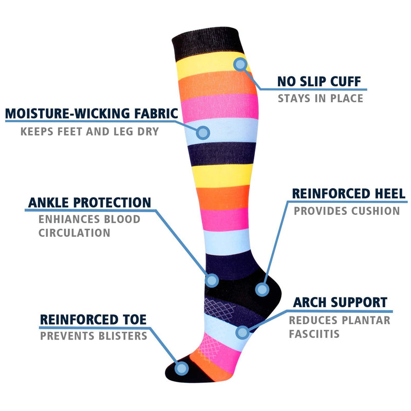 [Australia] - 3 Pairs Compression Socks for Women Men 20-30mmhg Knee High Stocking for Sports Running Travel Nurses Pregnancy Multicoloured 1 Small-Medium 