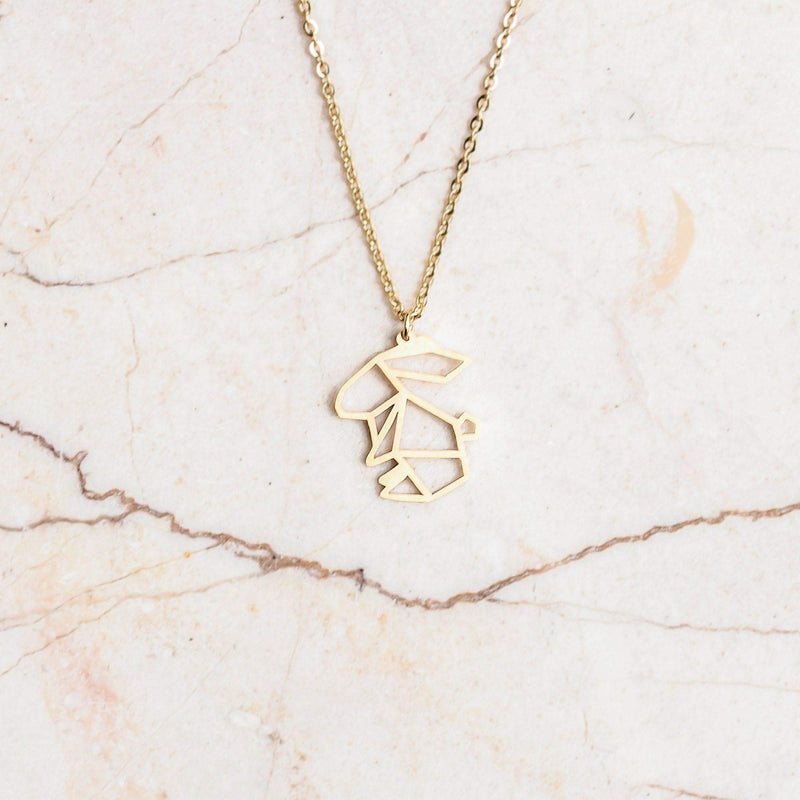 [Australia] - La Menagerie Rabbit Gold Origami Jewelry & Gold Geometric Necklace – 18 Karat Plated Gold Necklace & Rabbit Necklaces for Women – Rabbit Necklace for Girls & Origami Necklace 