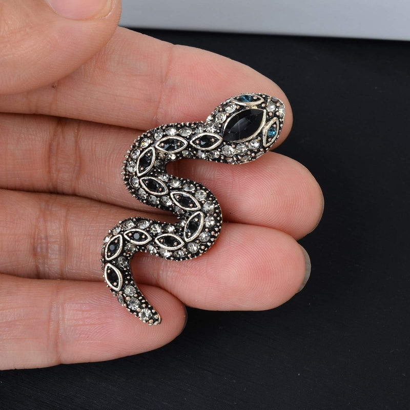 [Australia] - Vintage Enamel Crystal Cobra Snake Brooch Pins Reptile Animal Python Antique Breastpin Costume Jewelry for Women Men Black Snake 