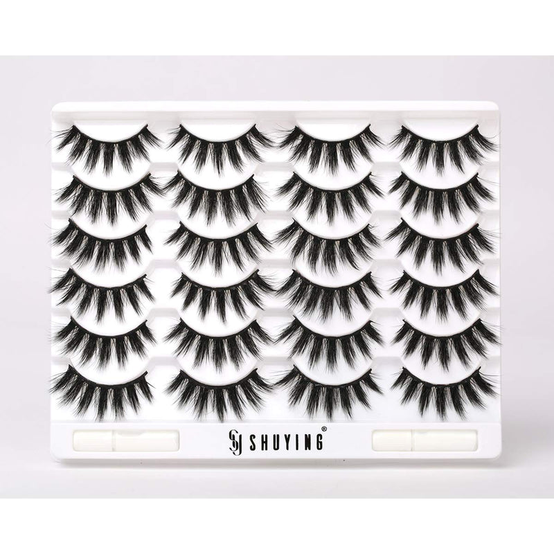 [Australia] - SY SHUYING 3D Faux Mink Eyelashes With Glue Dramatic Fluffy Wispy False Lashes Pack Hand-made Natural Look Long Thick Eyelashes (12 Pairs with Glue) 