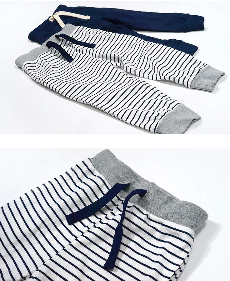 [Australia] - SUYEORLI Toddler Baby Boys Girls Joggers Pants Cotton Soild Color Stripes Sweatpants with Drawstring 1-6T Blue+stripes 12-18 Months 