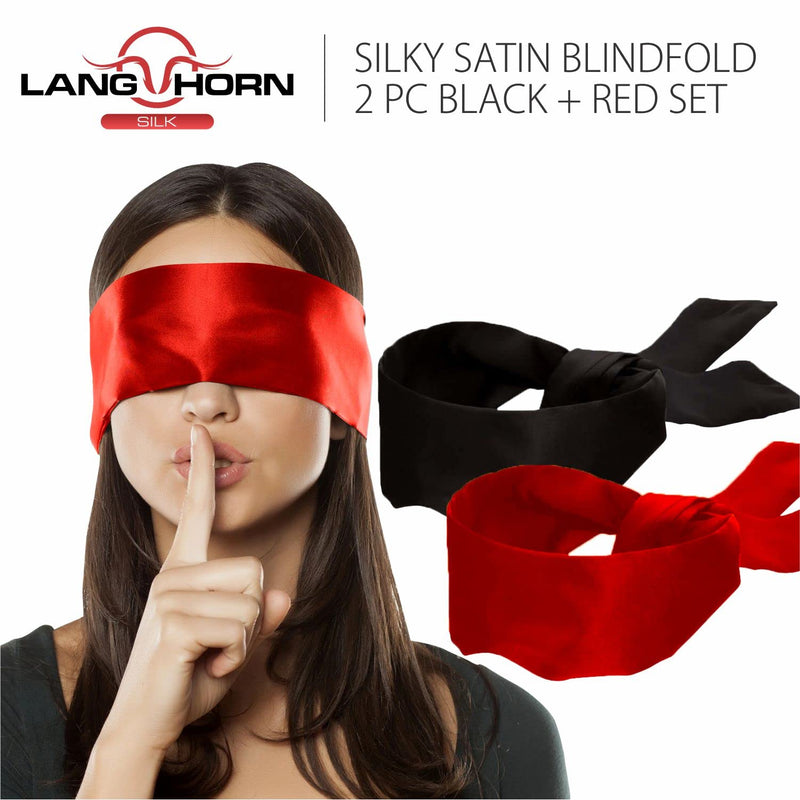 [Australia] - 2 pcs Silk Satin Blindfold Eye mask for Sleeping Games 155cm / 62” Silk Eye Covers Satin Sleep mask (Black+Red) Black+red 