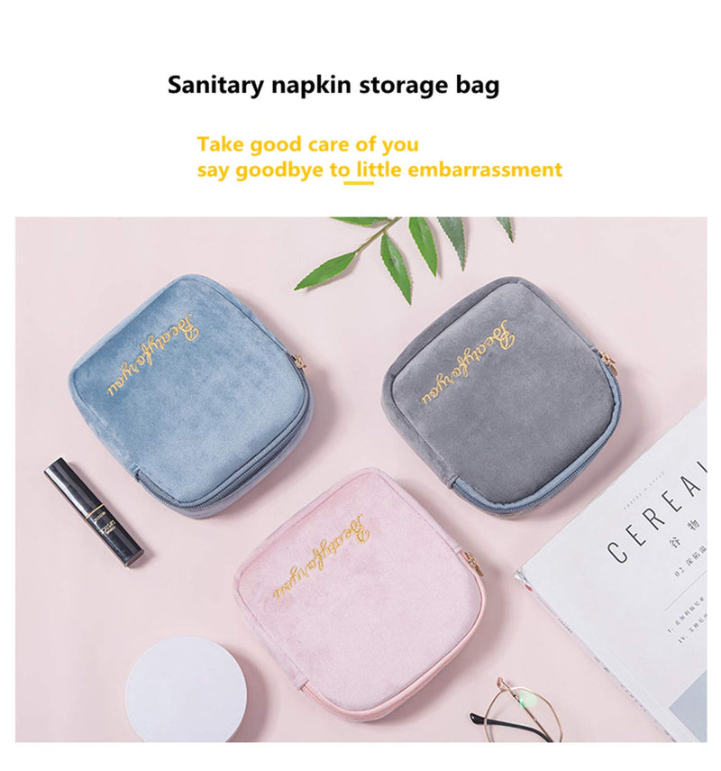 [Australia] - Flocking Fabric Sanitary Napkin Bag,Menstrual Cup Pouch, Nursing Pad Holder, Washable Organizer Storage, 3 Pcs (B) B 