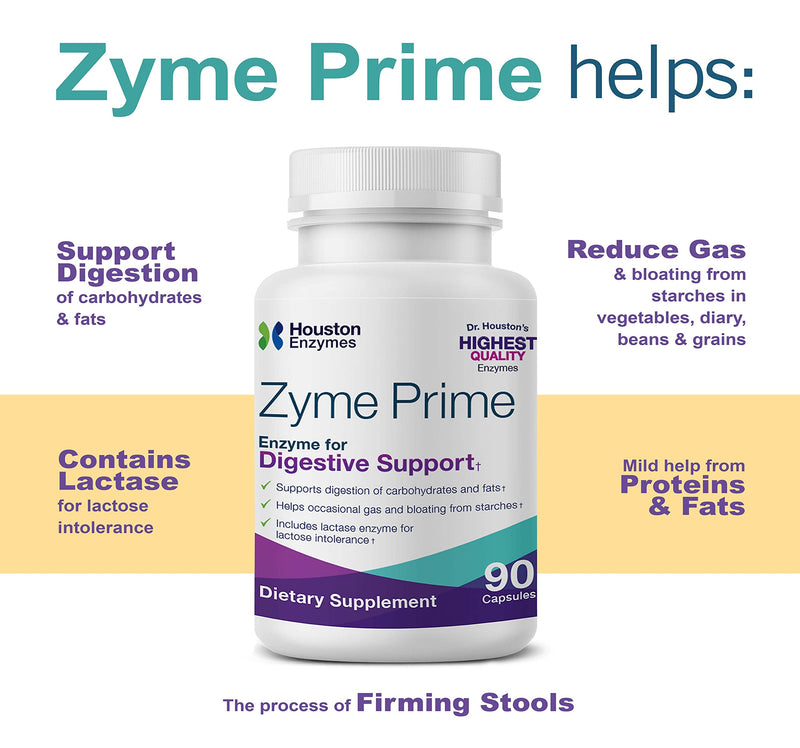 [Australia] - Houston Enzymes – Zyme Prime – 90 Capsules – Professionally Formulated to Support Digestion of Carbohydrates & Fats – Enhanced with Lactase for Lactose Intolerance – Helps Relieve Gas & Bloating 