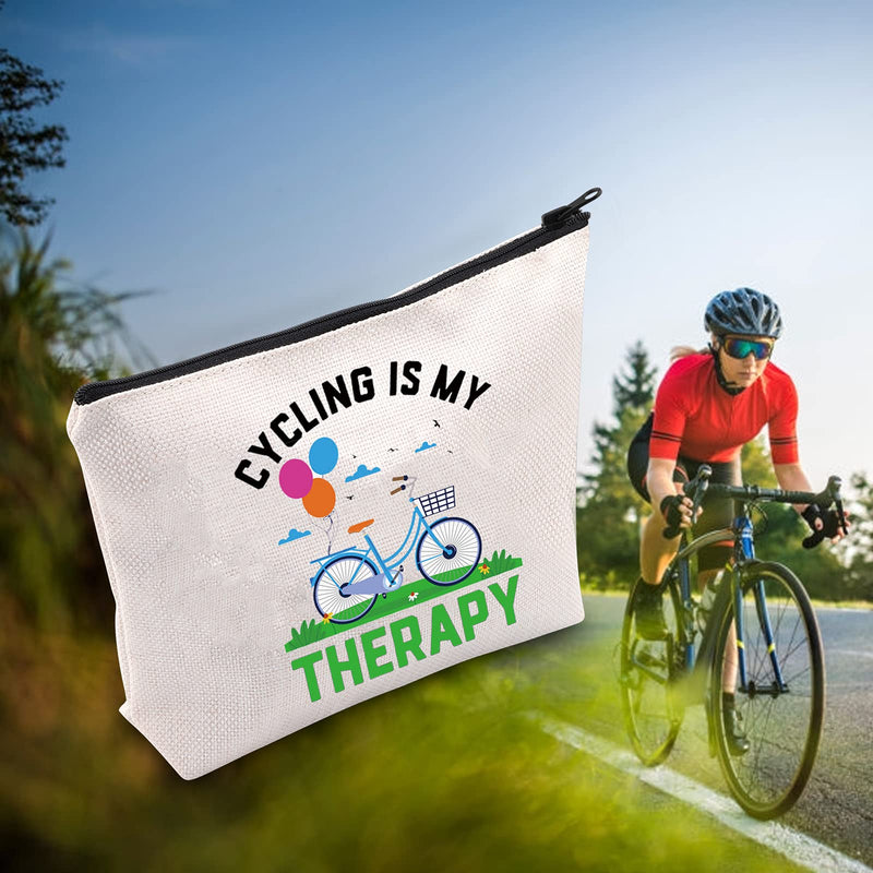 [Australia] - LEVLO Funny Cycling Cosmetic Make Up Bag Mountain Biker Gift Cycling Is My Therapy Makeup Zipper Pouch Bag For Cycling Enthusiast Cyclist, Cycling Is My Therap, 