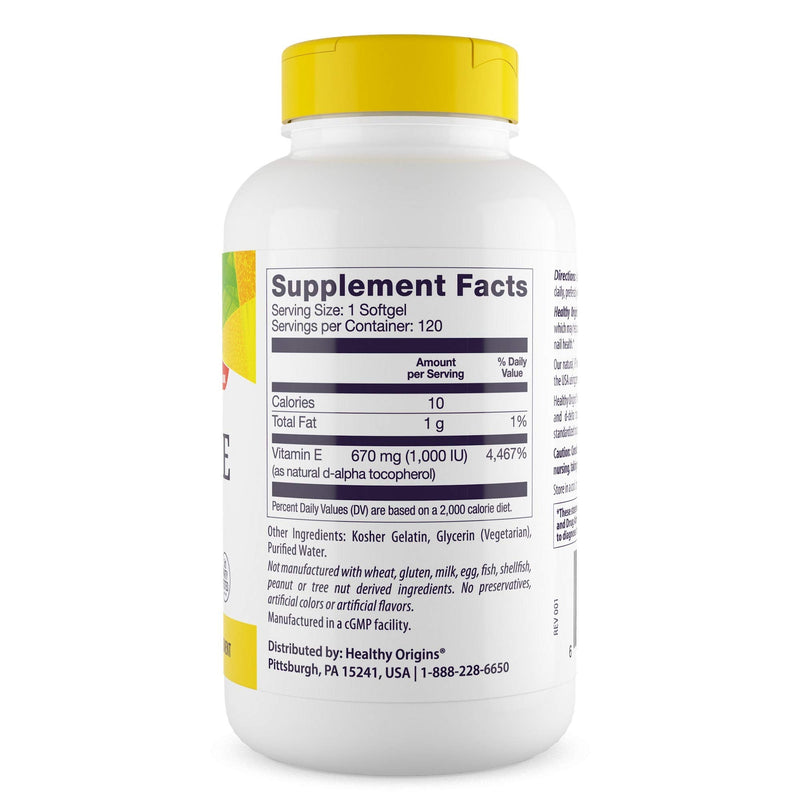 [Australia] - Healthy Origins Vitamin E 1,000 IU (Natural, IP Non-GMO), 120 Softgels 120 Count (Pack of 1) 