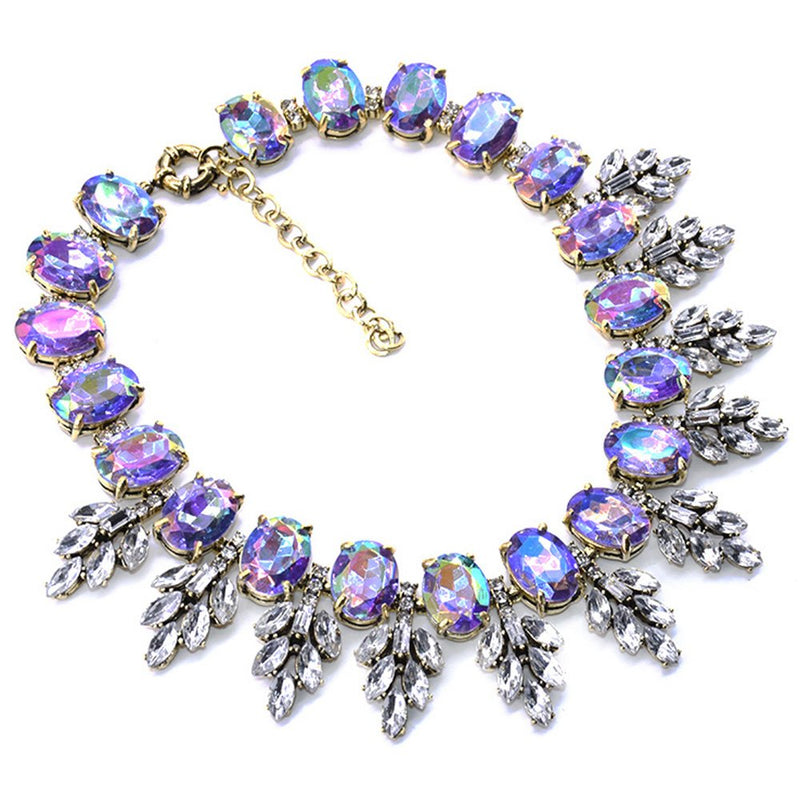 [Australia] - Zthread Lux Statment Necklace Leaf Crystal Choker Eveing Dress Brial Jewelry Necklace Earrings Set for Women Purple 