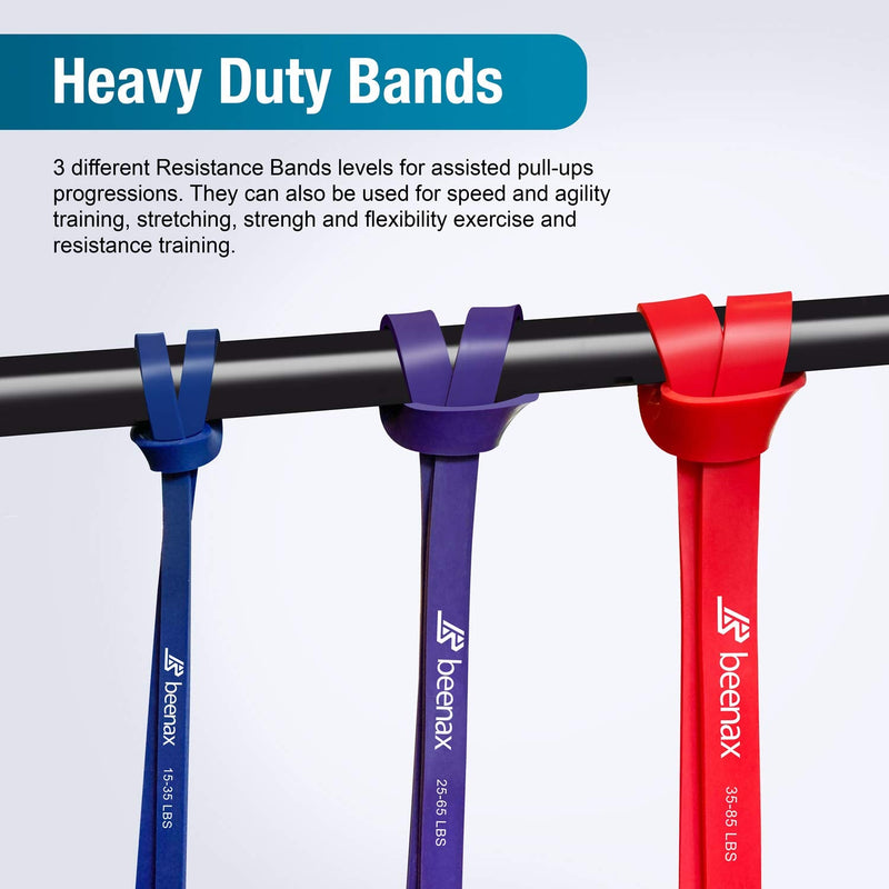 [Australia] - Beenax Resistance Bands Pull Up Assist Bands Set, 3 Pack - 3 Different Levels Workout Exercise Bands for CrossFit, Powerlifting, Muscle and Strength Training, Stretching, Mobility, Yoga - Men & Women 