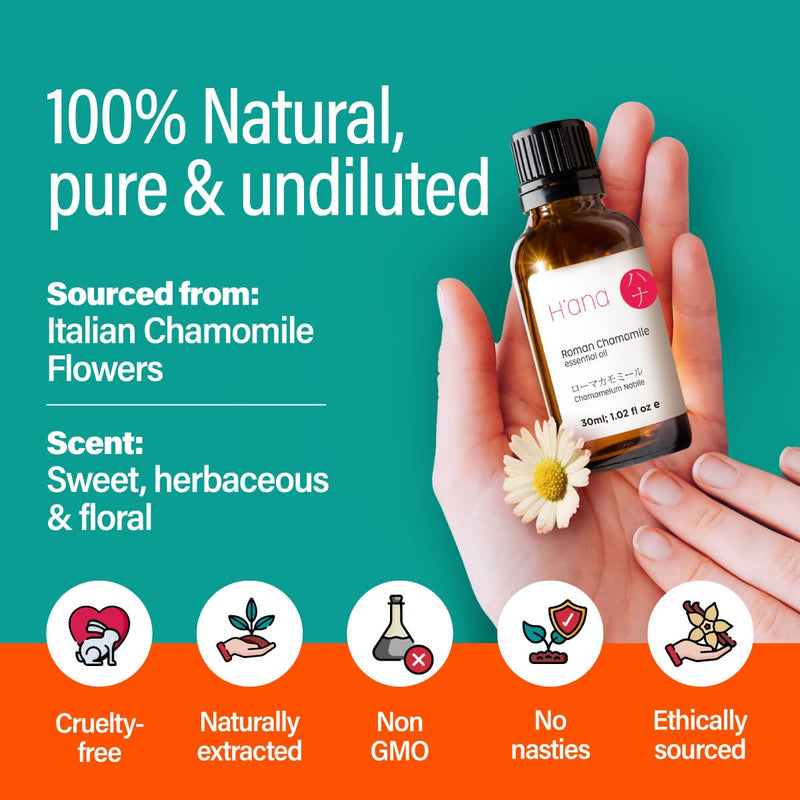 [Australia] - H’ana Roman Chamomile Essential Oil (1.02 Oz) – Floral, Skin-Soothing and Calms Stress – Pure, Natural Roman Chamomile Oil 30 ml (Pack of 1) 