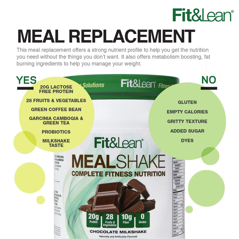[Australia] - Fit & Lean Meal Shake Fat Burning Meal Replacement with Protein, Fiber, Probiotics and Organic Fruits & Vegetables and Green Tea for Weight Loss, 1lb, Chocolate, 10 Servings Per Container 1 Pound (Pack of 1) 