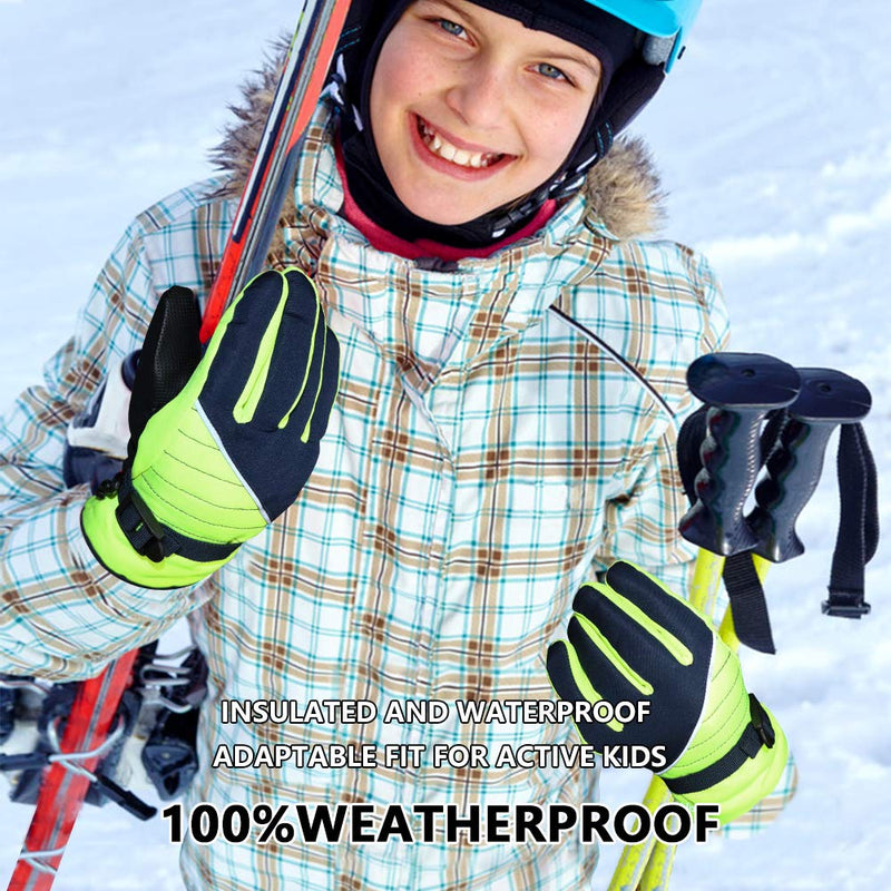 [Australia] - Kids Winter Gloves - Snow & Ski Waterproof Youth Gloves for Boys & Girls - for Cold Weather Outdoor Play of Skiing & Snowboarding - Windproof Thermal Shell & Synthetic Leather Palm 