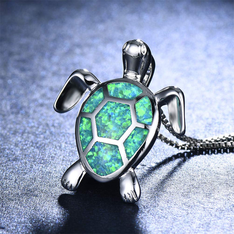 [Australia] - Vanessa Australian Fire Opal Sea Turtle Earrings Rings Pendant Necklace 18" Birthstone Birthday Christmas Jewelry Gifts for Women Girls Green 